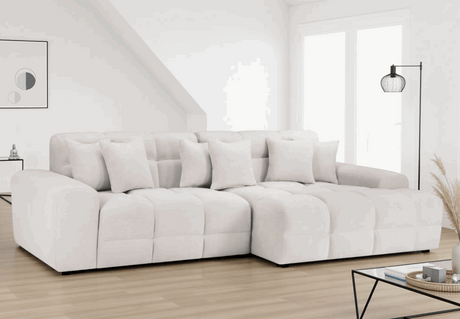 Stylish Corner Sofa in Light Fabric with Plush Cushions for Modern Living Rooms