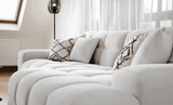Stylish Corner Sofa in Light Grey Fabric with Decorative Cushions for Modern Living Spaces