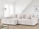 Modern Corner Sofa in Soft Beige Fabric with Plush Cushions for Stylish Living Rooms