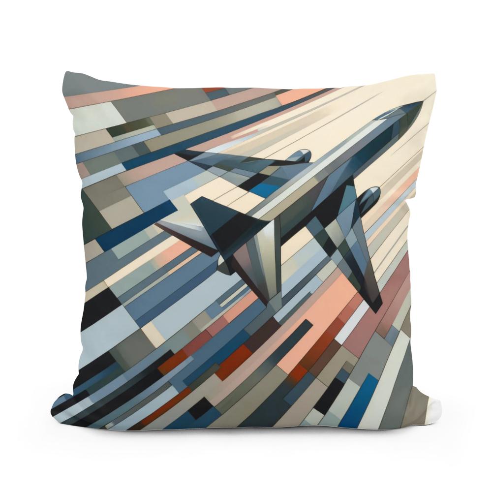 HOME ART HAVEN Cotton Cushion featuring a modern abstract airplane design in vibrant colours