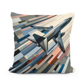 HOME ART HAVEN Cotton Cushion featuring a modern abstract airplane design in vibrant colours
