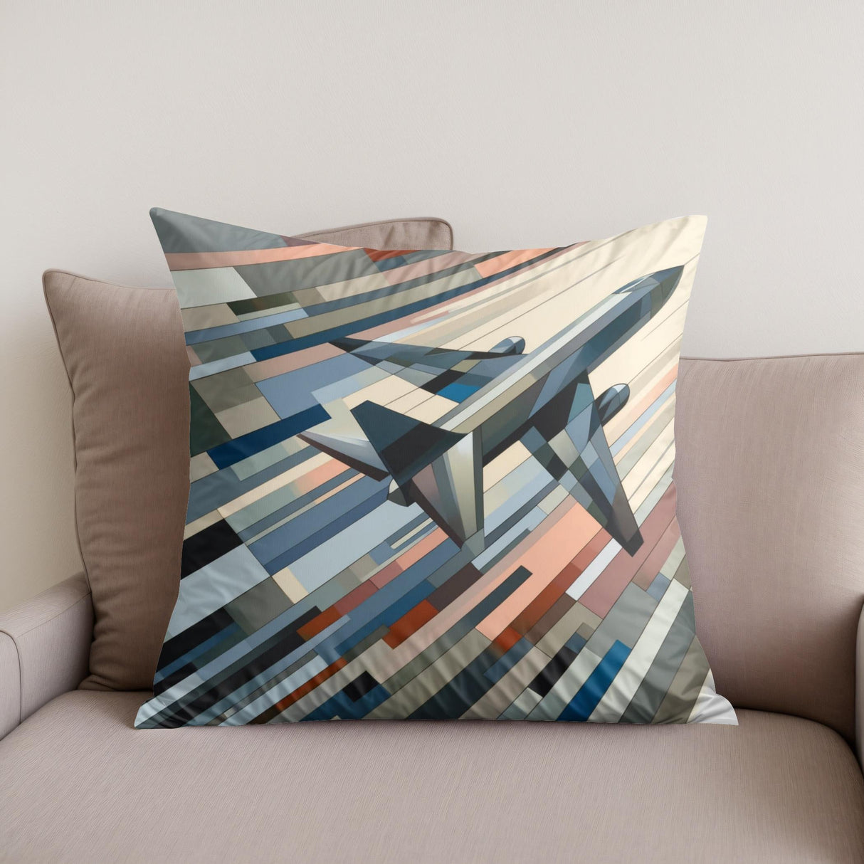 HOME ART HAVEN Cotton Cushion featuring a stylish airplane design on a contemporary background