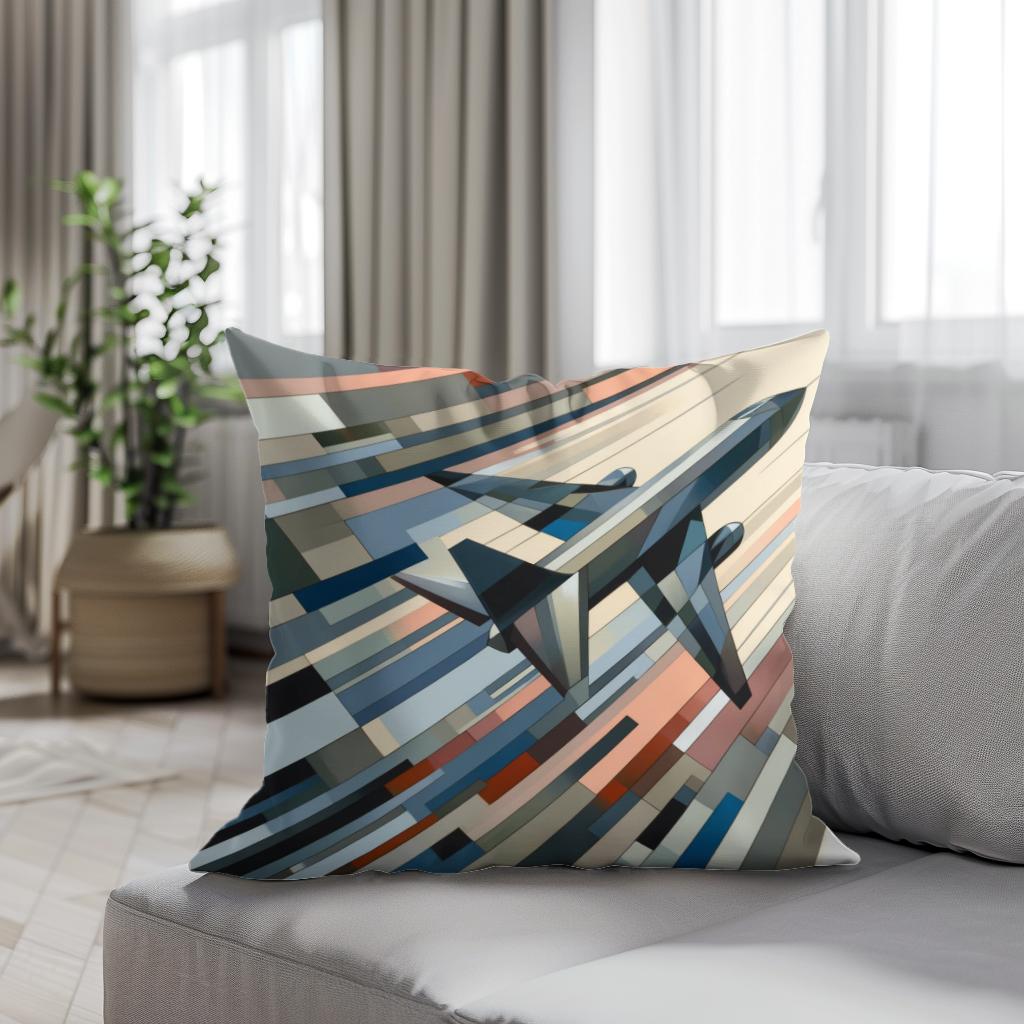 Cotton Cushion with a modern airplane design, perfect for stylish home decor