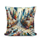 Colourful Cotton Cushion with Abstract Cityscape Design for Home Decor