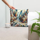 Colourful Cotton Cushion by HOME ART HAVEN with abstract cityscape design for stylish home decor