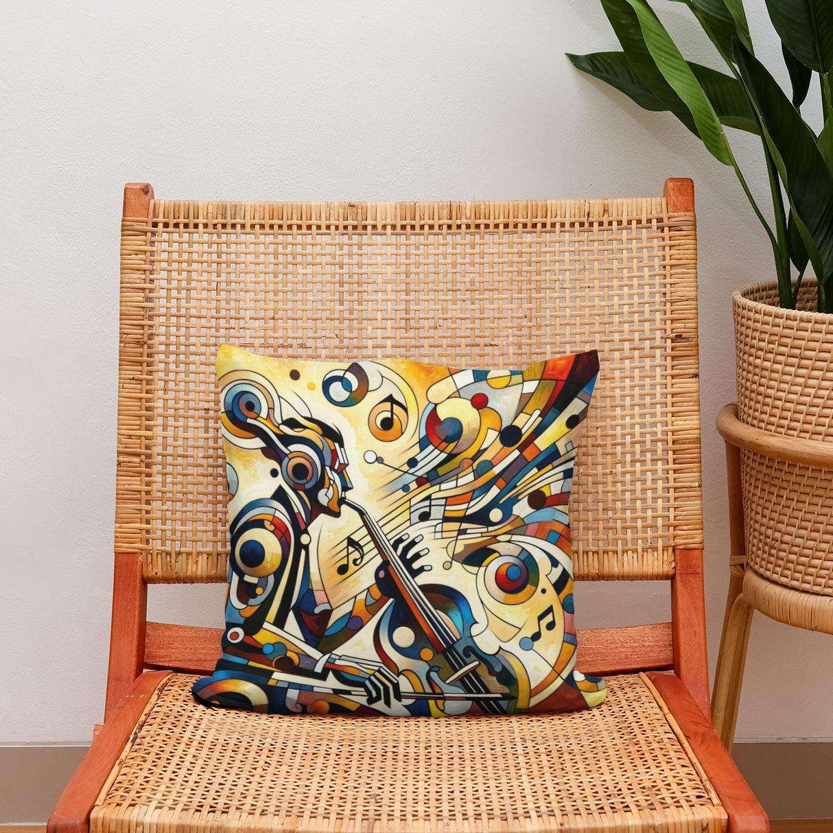 Colourful Cotton Cushion featuring a musical design, ideal for home decor enthusiasts