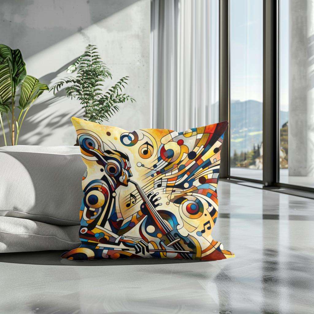 Vibrant Cotton Cushion featuring a music-themed design, perfect for stylish home decor from HOME ART HAVEN