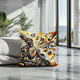 Vibrant Cotton Cushion featuring a music-themed design, perfect for stylish home decor from HOME ART HAVEN