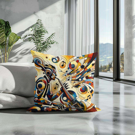 Vibrant Cotton Cushion featuring a music-themed design, perfect for stylish home decor from HOME ART HAVEN
