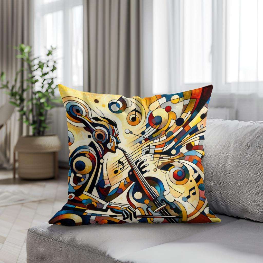 Artistic Cotton Cushion with Abstract Music Design in Vibrant Colours for Stylish Home Decor