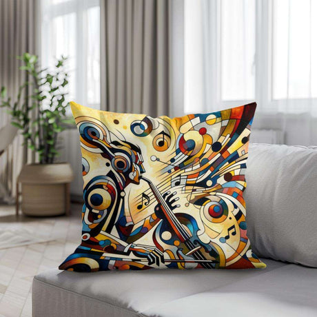 Artistic Cotton Cushion with Abstract Music Design in Vibrant Colours for Stylish Home Decor