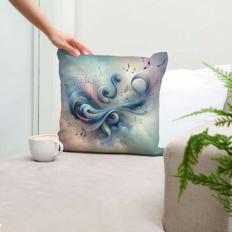 Artistic Cotton Cushion with Swirling Designs and Music Notes for Stylish Home Decor