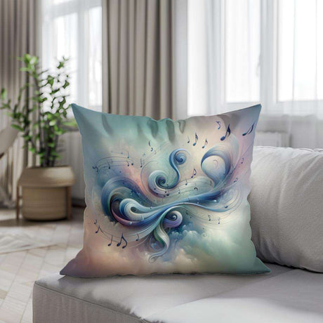 Decorative Cotton Cushion with Artistic Design and Musical Notes for Living Room Decor