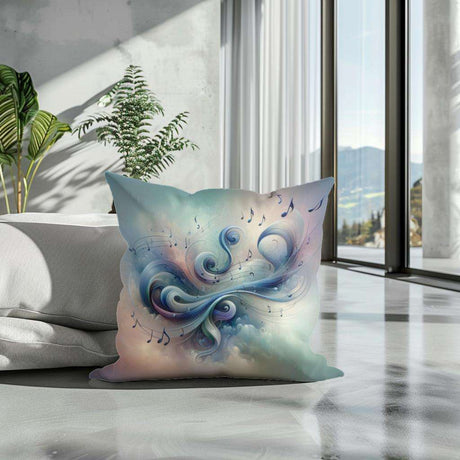 Artistic Cotton Cushion with a Swirling Design and Music Notes for Home Decor