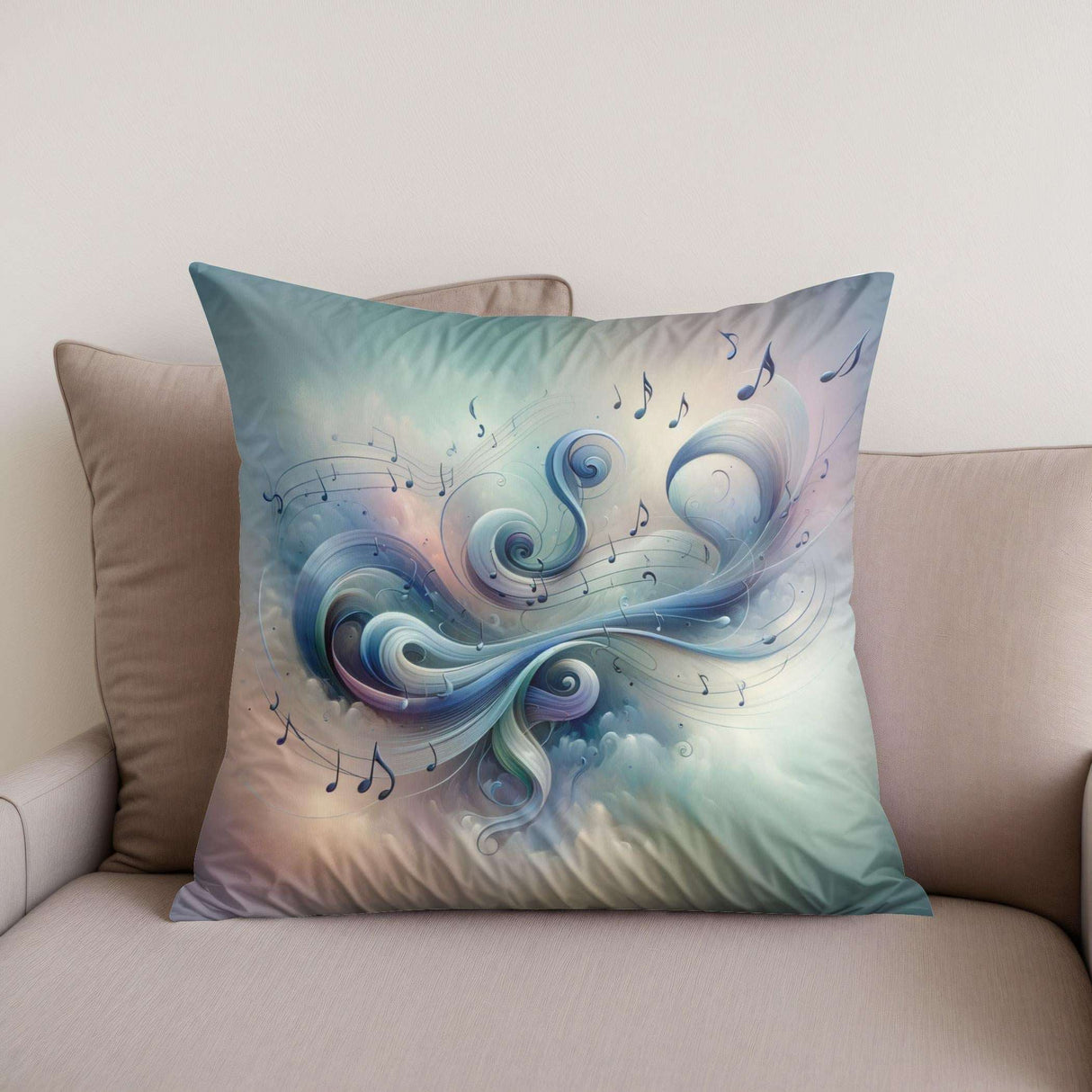 HOME ART HAVEN Cotton Cushion with Abstract Design and Musical Notes in Soft Pastel Colours