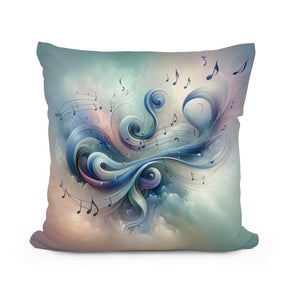 Artistic Cotton Cushion with Swirling Blue and Musical Notes Design for Home Decor