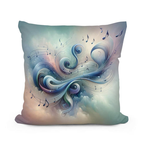 Artistic Cotton Cushion with Swirling Blue and Musical Notes Design for Home Decor