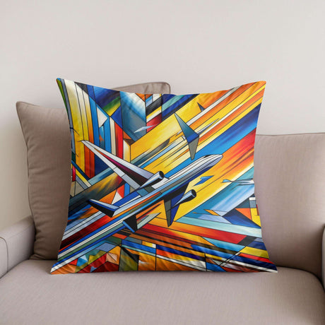 Colourful Cotton Cushion featuring an abstract airplane design for stylish home decor