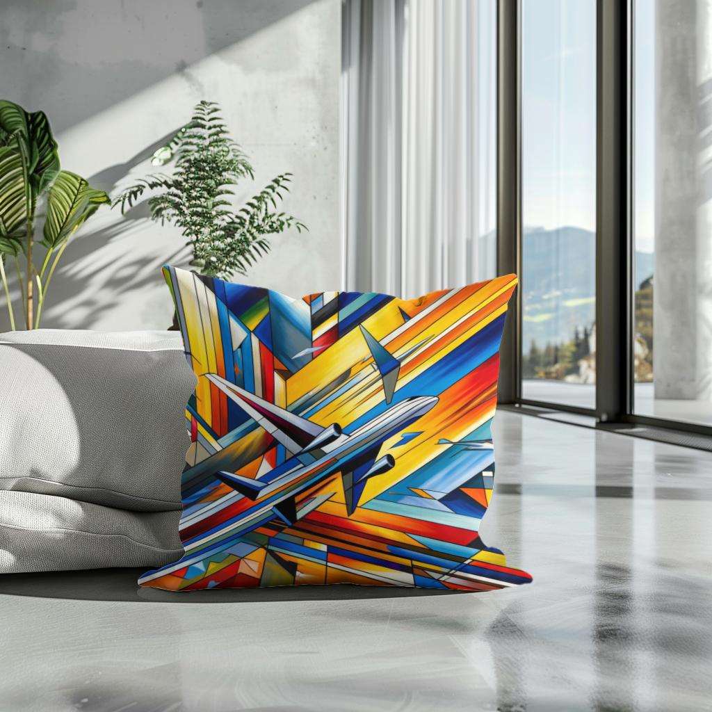 Vibrant Cotton Cushion with Abstract Geometric Design for Modern Home Decor