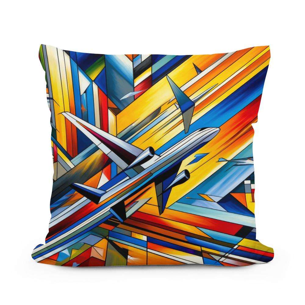 Vibrant Cotton Cushion with Abstract Airplane Design in Bold Colours from HOME ART HAVEN