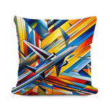 Vibrant Cotton Cushion with Abstract Airplane Design in Bold Colours from HOME ART HAVEN