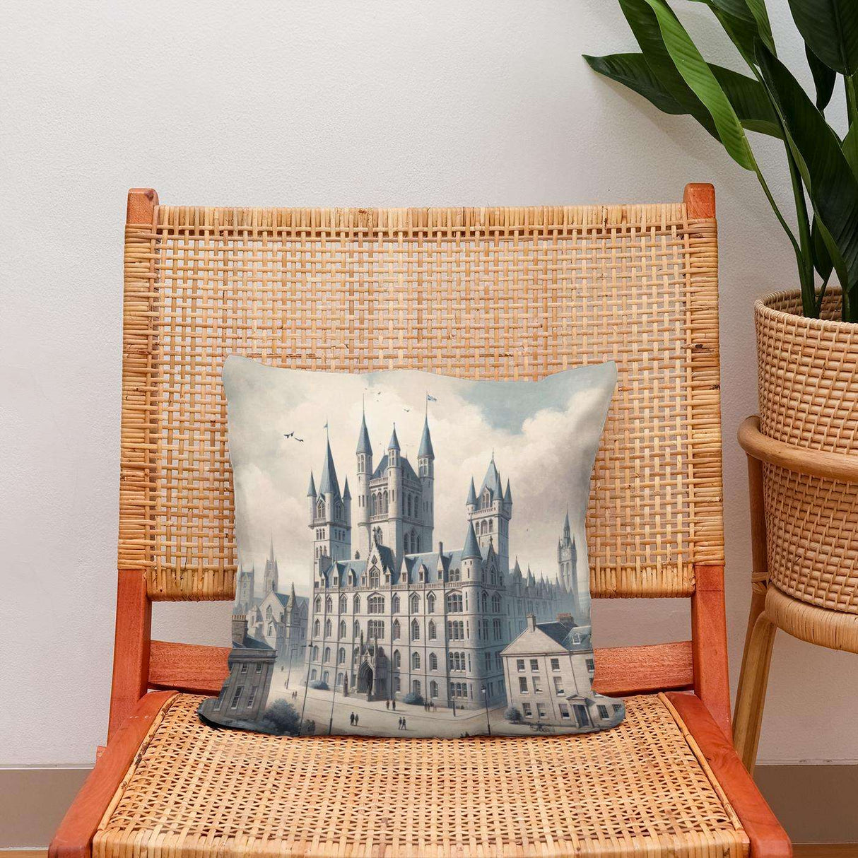 HOME ART HAVEN Cotton Cushion featuring a vintage castle design, perfect for home decor