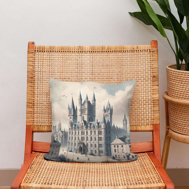 HOME ART HAVEN Cotton Cushion featuring a vintage castle design, perfect for home decor