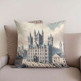 HOME ART HAVEN Cotton Cushion featuring a detailed castle illustration, perfect for home decor