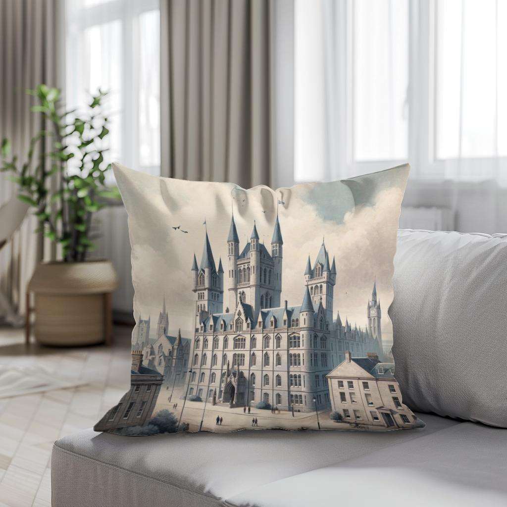 Cotton Cushion featuring a whimsical castle design to enhance your home decor