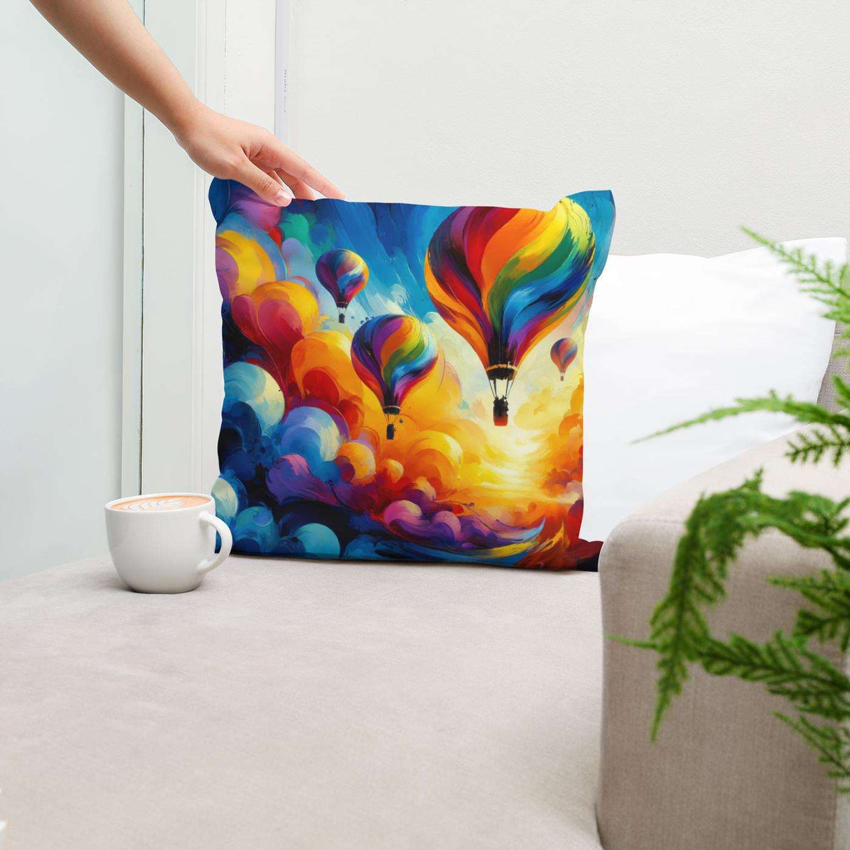 Colourful Cotton Cushion with Hot Air Balloon Design Perfect for Home Decor