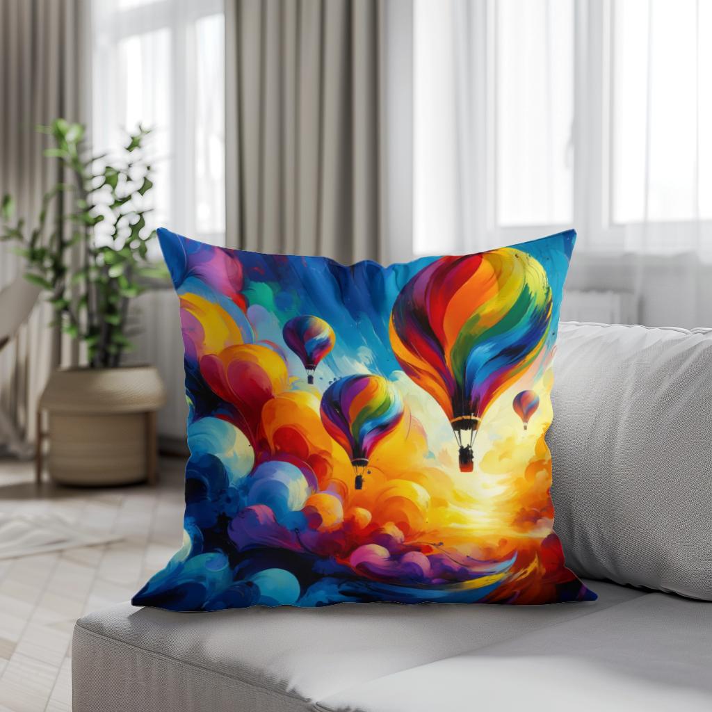 Colourful Cotton Cushion with Hot Air Balloon Design for Home Decor by HOME ART HAVEN