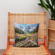HOME ART HAVEN Cotton Cushion featuring a scenic mountain landscape with vibrant flowers