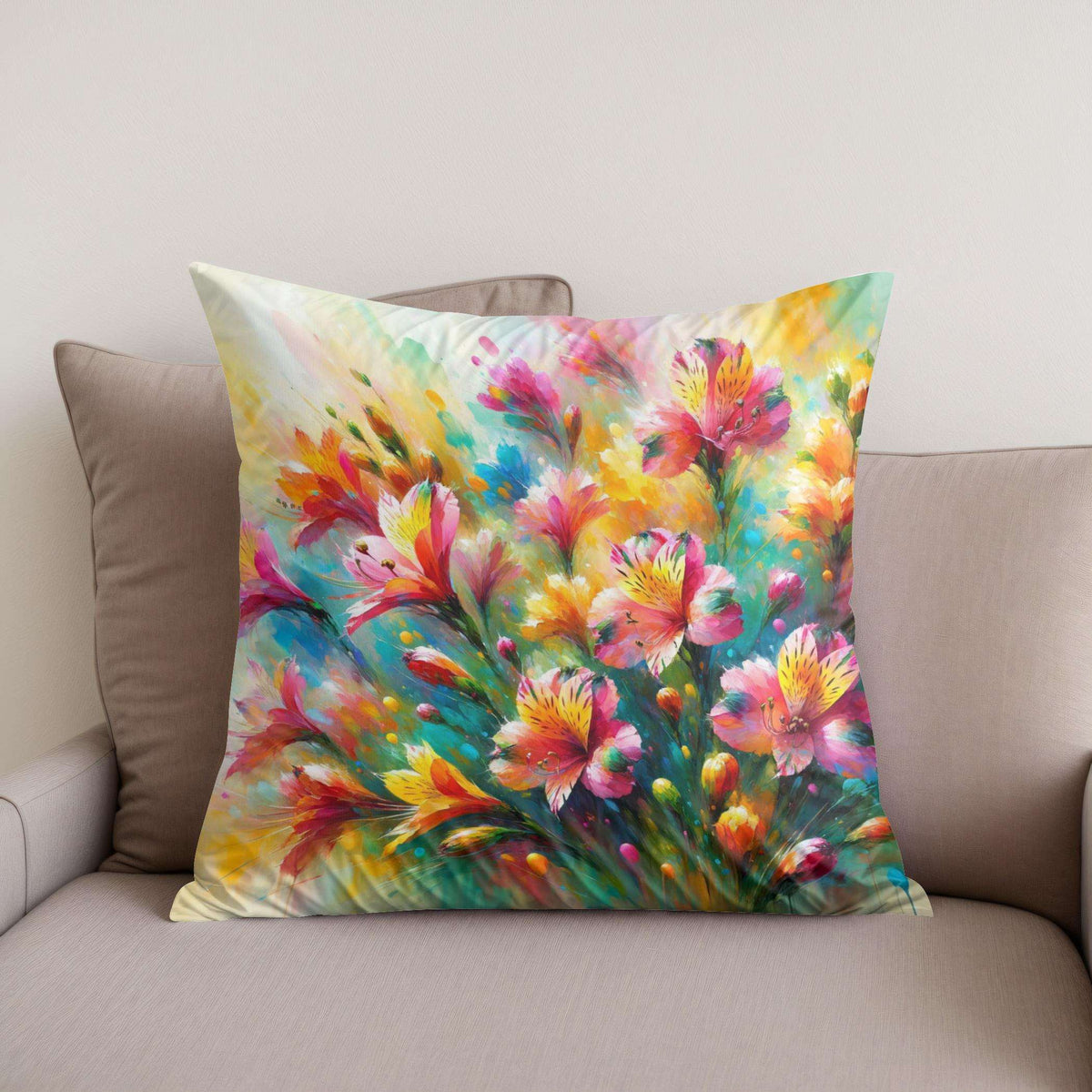 Vibrant floral design cotton cushion by HOME ART HAVEN for stylish home decor
