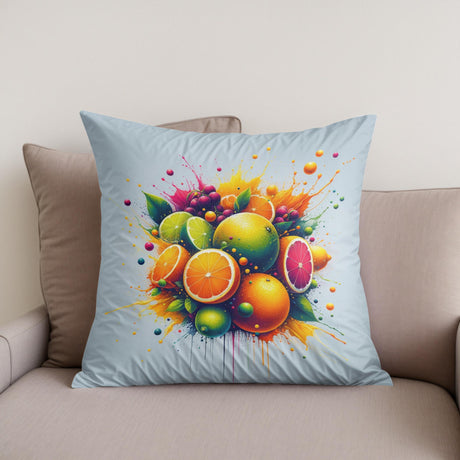 Vibrant Cotton Cushion with Colourful Fruit Splash Design for Home Decor by HOME ART HAVEN