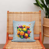 Colourful Cotton Cushion with a Vibrant Fruit Design on a Stylish Chair