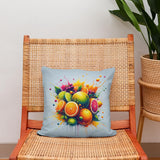 Colourful Cotton Cushion with a Vibrant Fruit Design on a Stylish Chair