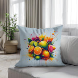 Colourful cotton cushion featuring a vibrant fruit design, perfect for home decor