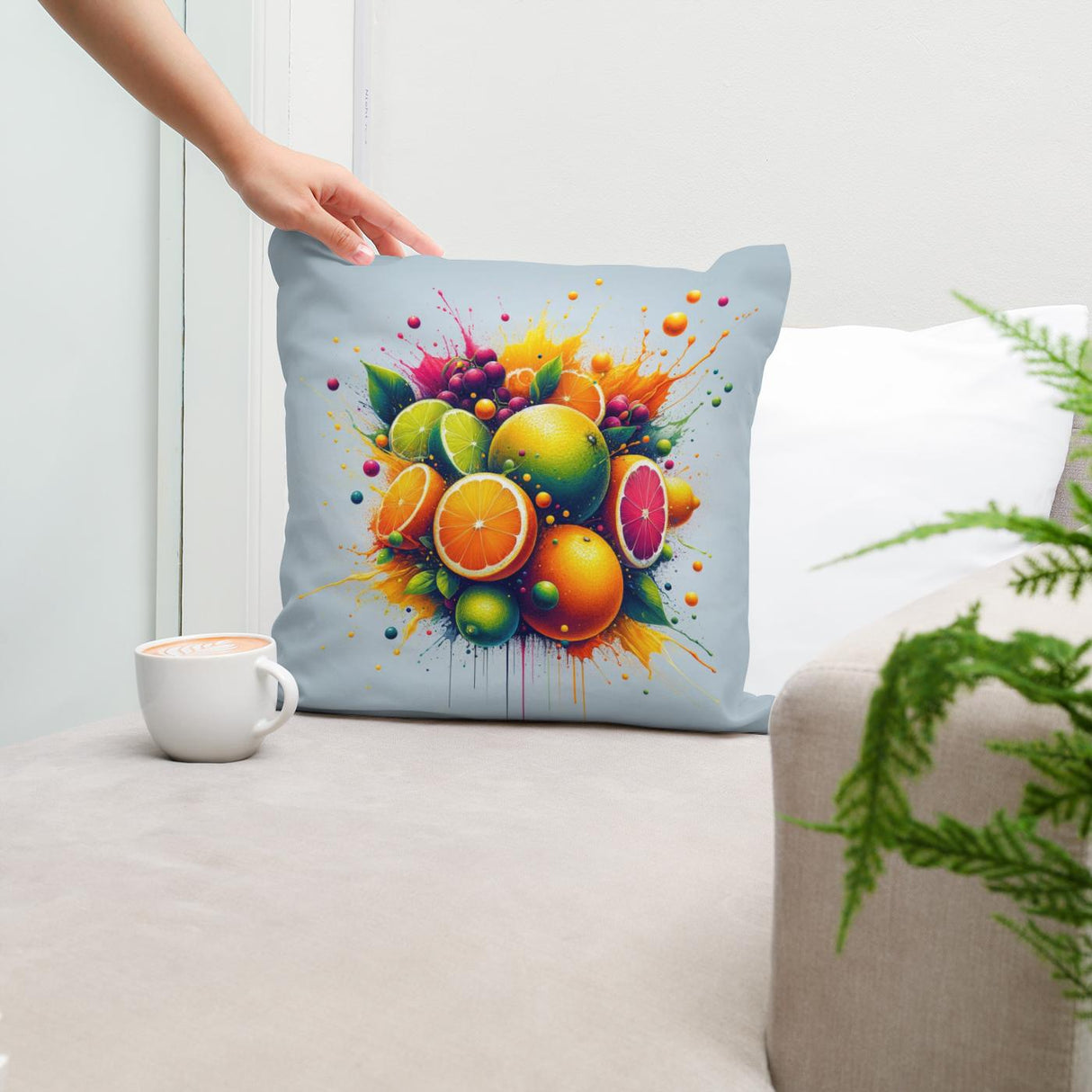 Colourful Cotton Cushion with a Fruit Design, Perfect for Adding Cheer to Your Home Decor