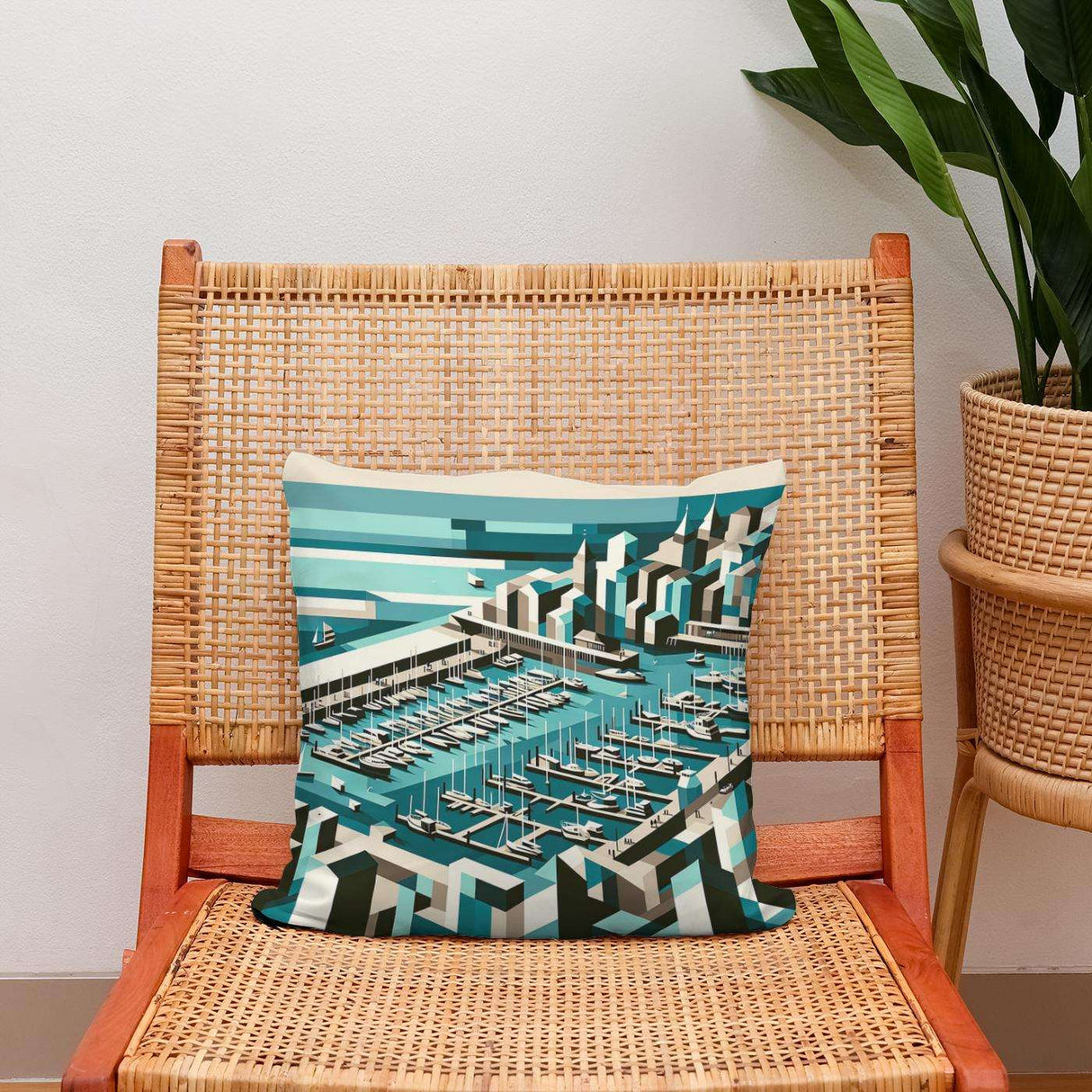 Stylish Cotton Cushion featuring a modern marina design, perfect for home decor
