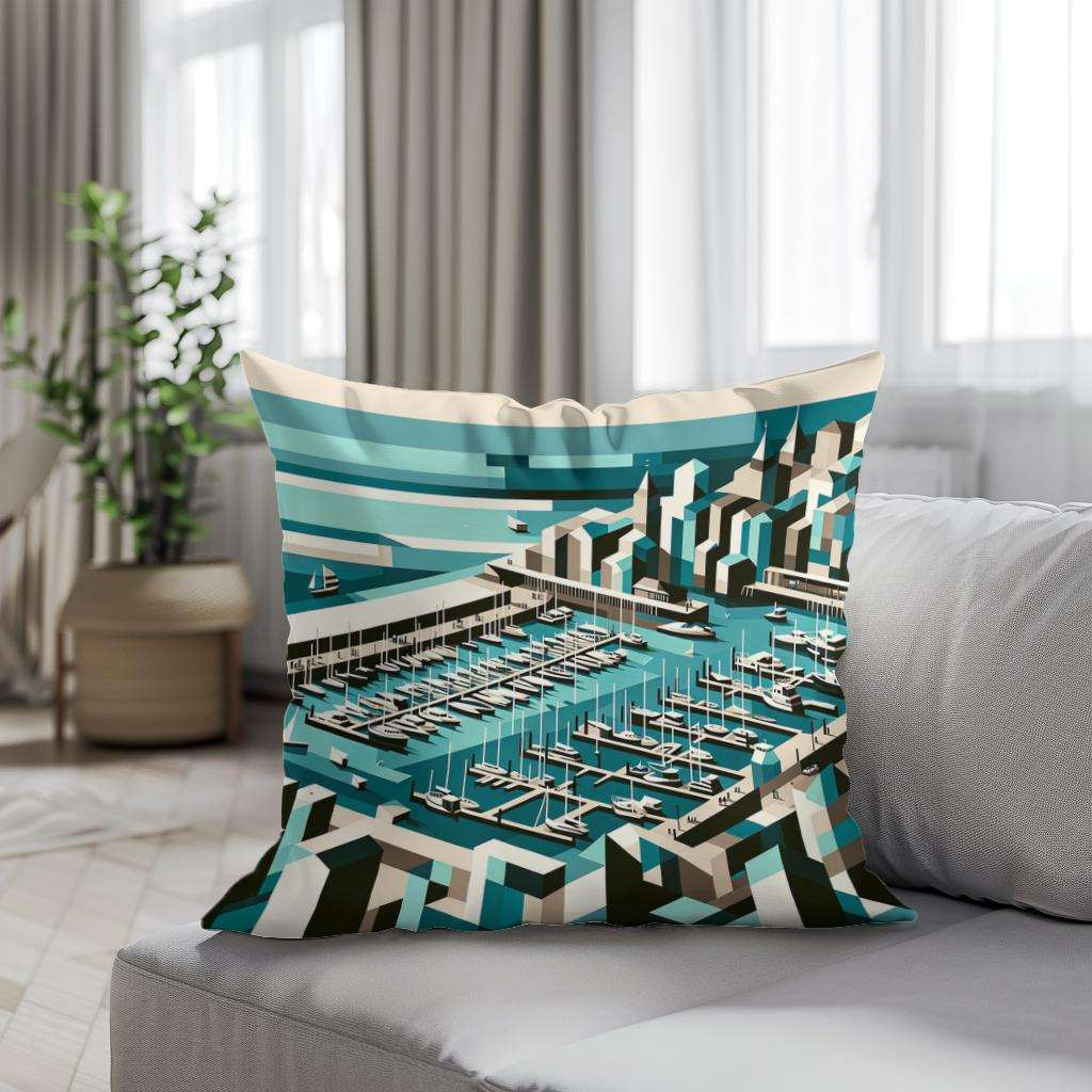 Stylish Cotton Cushion featuring a geometric harbour design, ideal for modern home decor