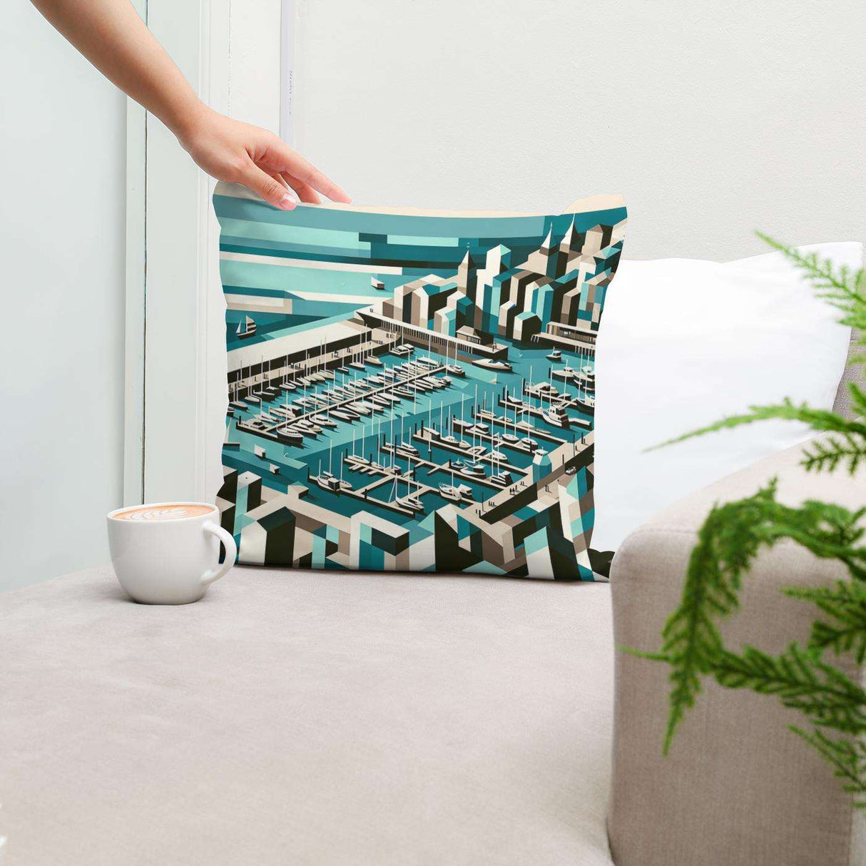 Cotton Cushion with a geometric marina design, perfect for adding style to any living space