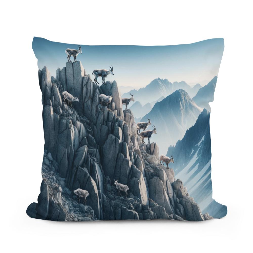 Home Art Haven Cotton Cushion featuring a mountain scene with grazing goats for stylish home decor