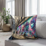 Colourful Cotton Cushion featuring urban artwork design, perfect for stylish home decor