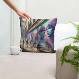 Colourful cotton cushion featuring urban street art design from HOME ART HAVEN for stylish home decor