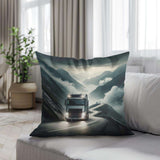 Scenic Cotton Cushion featuring a lorry on a winding mountain road for a stylish home accent