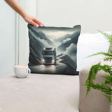 HOME ART HAVEN Cotton Cushion featuring a truck on a misty mountain road for stylish home decor