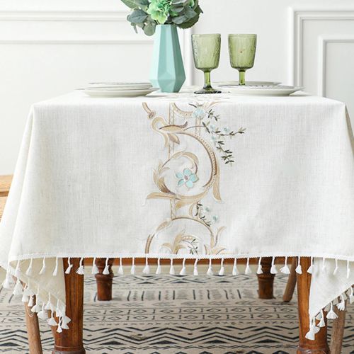 Elegant Embroidered Cotton Linen Tablecloth for Home & Party Decor N/A