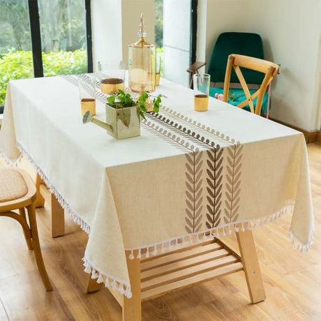 Elegant Embroidered Cotton Linen Tablecloth for Home & Party Decor N/A