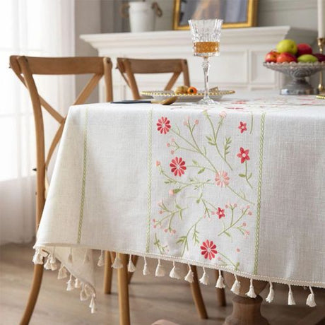 Elegant Embroidered Cotton Linen Tablecloth for Home & Party Decor N/A