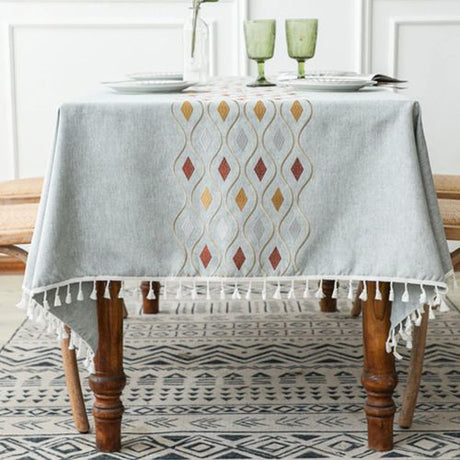 Elegant Embroidered Cotton Linen Tablecloth for Home & Party Decor N/A